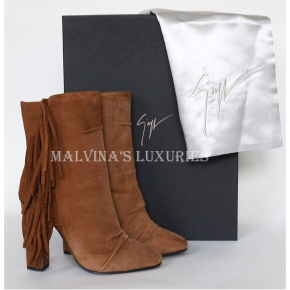 GIUSEPPE ZANOTTI BOOTS ALABAMA ANKLE BOOTIES FRINGE SUEDE LEATHER - Picture 14 of 14